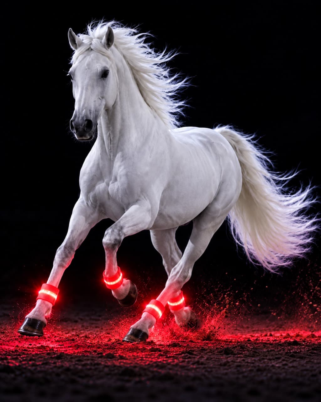 Horse wearing multiple red light-up bands; bands sold individually